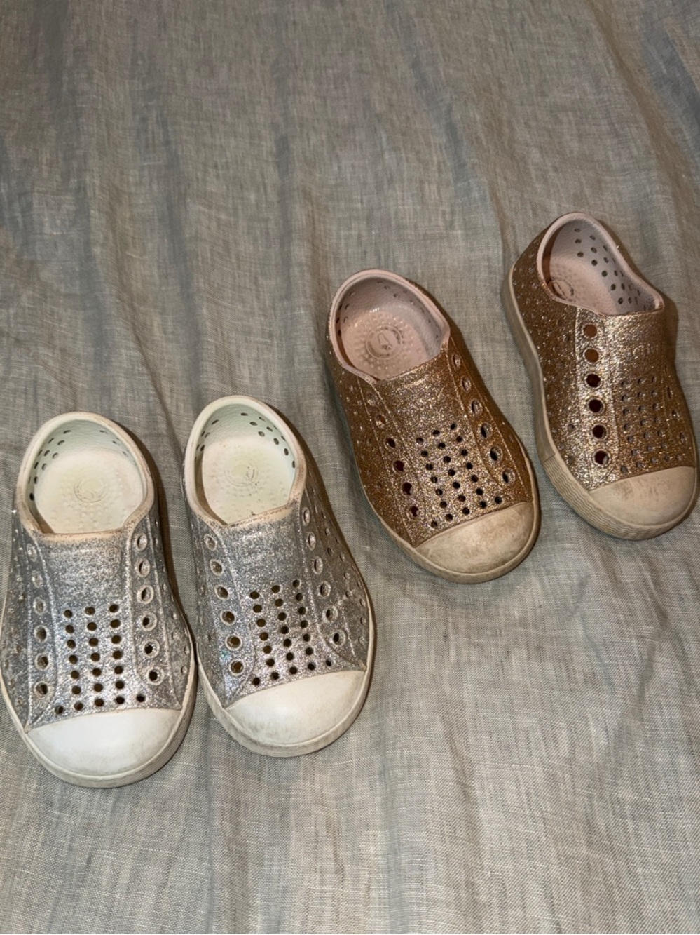 Native Kids Slip-On Glitter Sneakers in Silvers and Gold